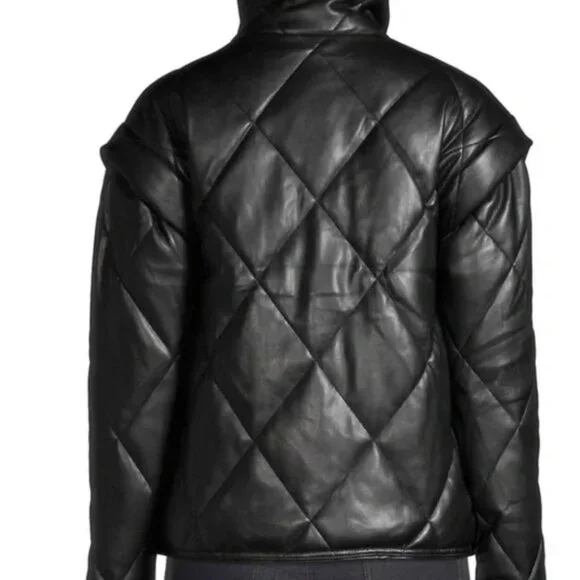 Apparis Quilted Faux Leather Black Jacket - Picture 4 of 12